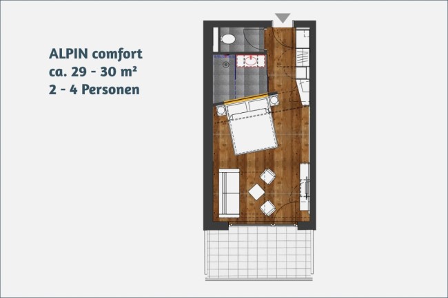 Zimmer ALPIN comfort ca. 29-30m² für 2-4 Personen